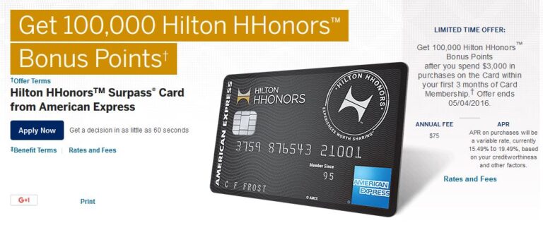 100k Points with the Hilton HHonors Surpass Card from American Express