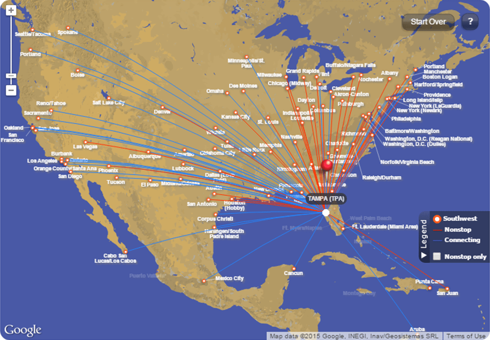 southwest airlines us flight map