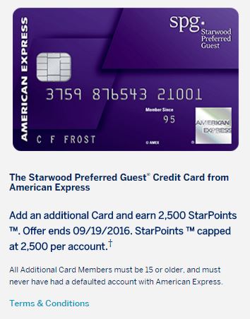 2,500 Starpoints for Adding an Authorized User to Starwood Preferred Guest American Express Card